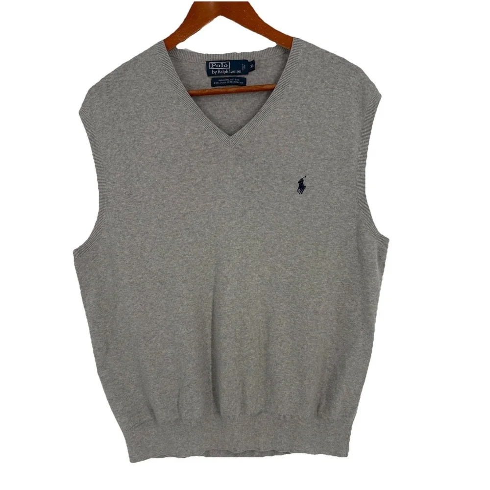 Polo‎ Ralph Lauren Pima Cotton Sweater Vest XL Gray Preppy Classic Lightweight